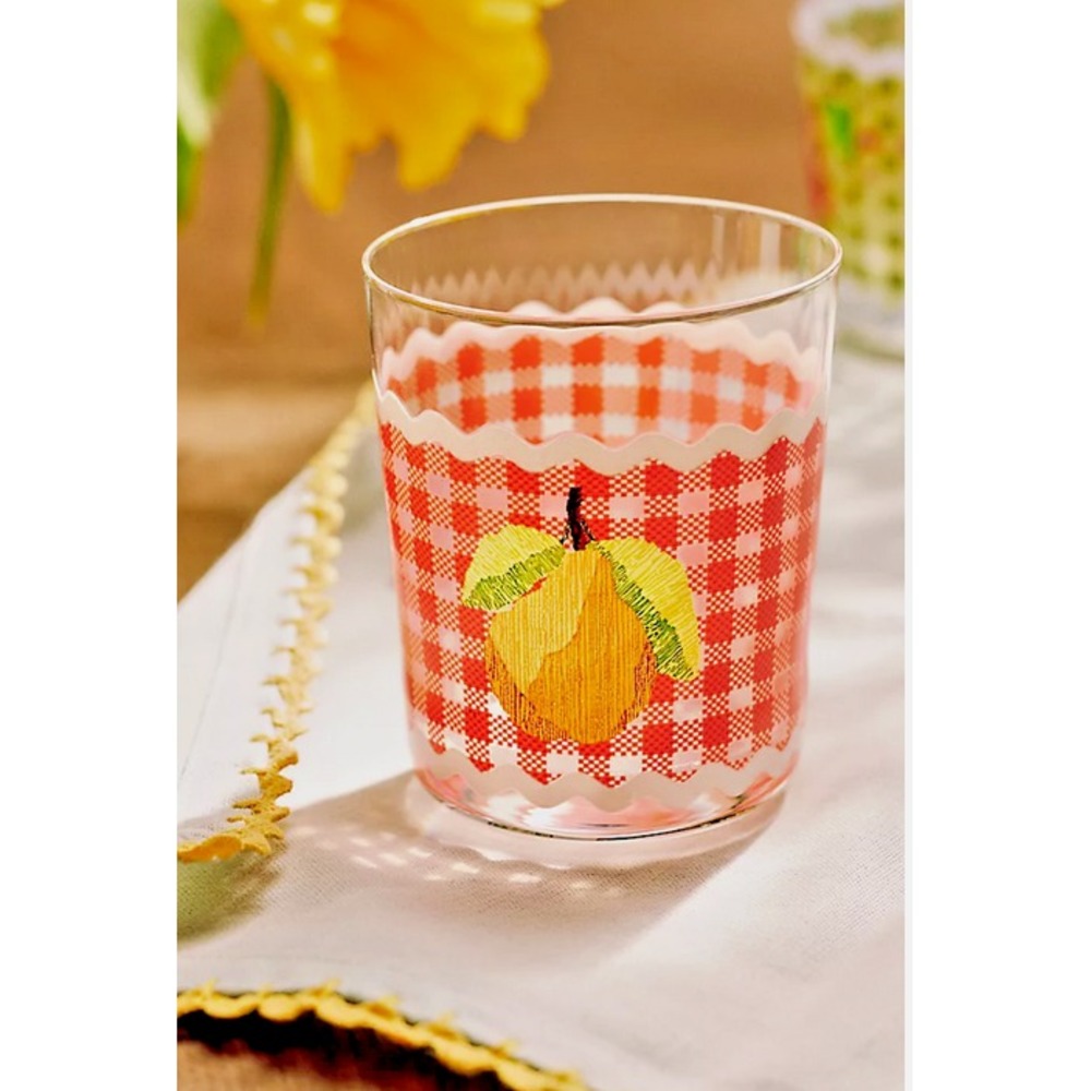 Anthropologie Ischia Gingham Fruit Juice Drinking Glass Set‎ 2 New Orange Pear
